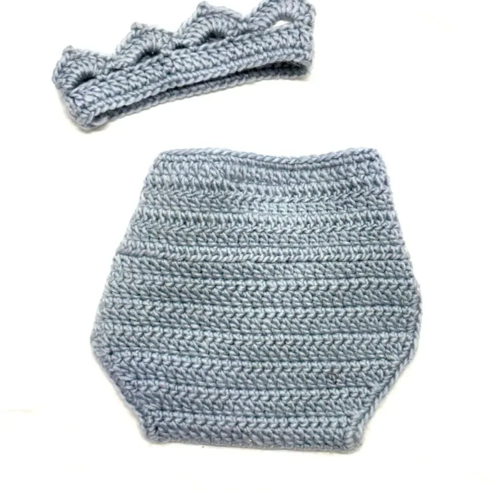 Laura Ashley Baby Crochet Diaper Cover Crown Headband Gray 0-6M Photo Prop Set